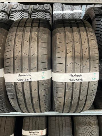 205-55-16 Hankook Zomerbanden 5mm Incl Montage 205 55 16, Auto-onderdelen, Banden en Velgen, Ophalen, Gebruikt, 16 inch, 205 mm