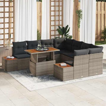 vidaXL Tuinbankenset 9 st Grijs poly rattan, Verzenden, Nieuw, Rotan, Meer dan 8 zitplaatsen