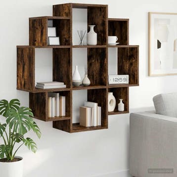 vidaXL Wandplank Gerookt eiken 90 x 25 x 90 cm Bewerkt hout, Huis en Inrichting, Woonaccessoires | Wandplanken en Boekenplanken