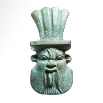 Oud-Egyptisch Faience Hoofd van Bes Amulet