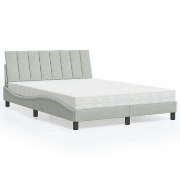 vidaXL Bed met matras Hanko fluweel lichtgrijs 140x200 cm, Huis en Inrichting, Verzenden, 140 cm, 200 cm, Nieuw