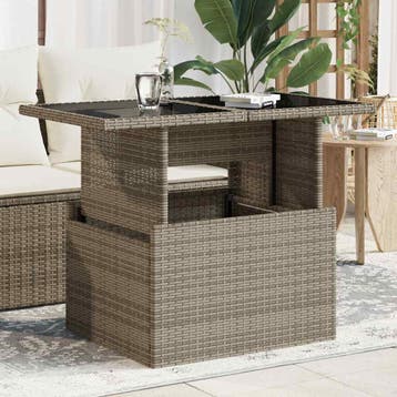 Tuintafel met glazen blad 100 cm rattan grijs -nieuw in doos, Ophalen of Verzenden, Nieuw, Rechthoekig