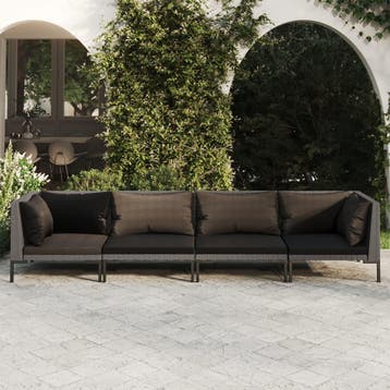 vidaXL 4-delige Loungeset met kussens poly rattan, Verzenden, Nieuw, Loungeset