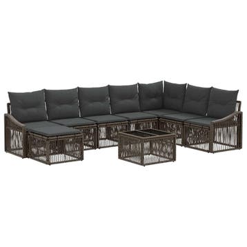 vidaXL Tuinbankenset 9 pcs Grijs poly rattan, Verzenden, Nieuw, Meer dan 8 zitplaatsen