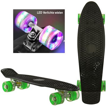 Sajan - Skateboard - LED - Penny board - Zwart-Groen - 22.5, Verzenden, Nieuw, Skateboard