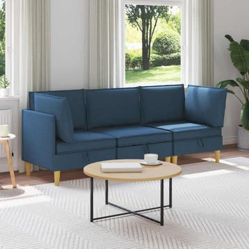 vidaXL Modulaire Sofa Set met Opslag 3 pcs Blauw Stof, Huis en Inrichting, Verzenden, Nieuw