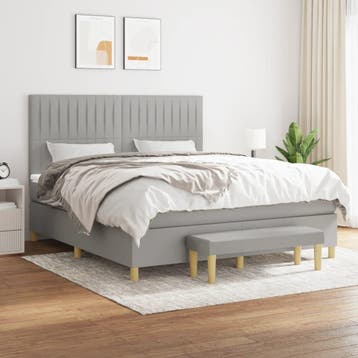 vidaXL Boxspring met matras stof lichtgrijs 180x200 cm, Eenpersoons, Verzenden, Nieuw, 80 cm