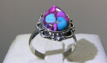 Turquoise ring - Hoogte: 24.8 mm - Breedte: 19.8 mm- 4.6 g -