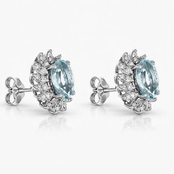 Oorbellen - 18 karaat Witgoud - 2.60ct. tw. Aquamarijn -, Nieuw