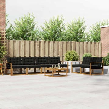 vidaXL Buiten bankenset met kussen 7 pcs Natuurlijk en Zwart, Verzenden, Nieuw