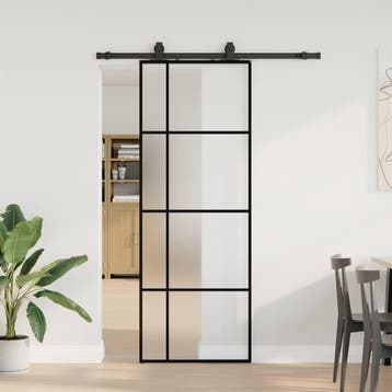 vidaXL Schuifdeur met beslagset 76x205 cm ESG glas zwart, Doe-het-zelf en Verbouw, Verzenden, Nieuw