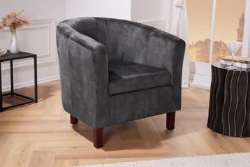 Design loungestoel HEMINGWAY donkergrijs fluwelen, Ophalen of Verzenden, Nieuw