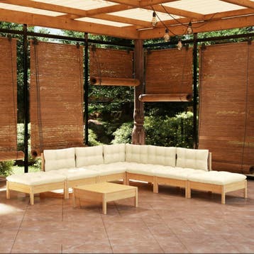 vidaXL 8-delige Loungeset met crèmekleurige kussens, Verzenden, Nieuw, 8 zitplaatsen, Loungeset