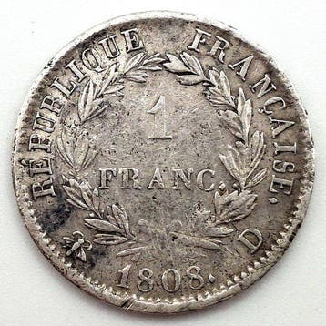 Frankrijk. Napoléon I (1804-1814). 1 Franc 1808-D, Lyon