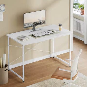 Nieuw: Houten Bureau Wit met Metalen Frame 100, 120 en 140cm, Huis en Inrichting, Bureaus, Verzenden, In hoogte verstelbaar, Nieuw