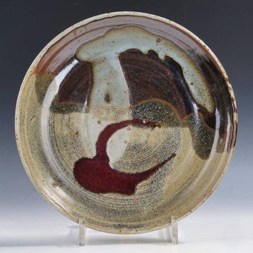Bord - Tenmoku en koperrood, studio pottery • dubbel gemerkt