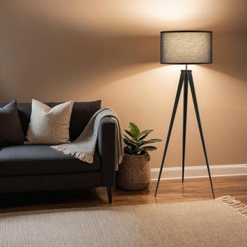 Staande lamp Lunaris, textielkap, driepootsframe - zwart, Verzenden, Nieuw