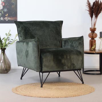 50% Korting: Velvet fauteuil Mika groen, Ophalen, Zo goed als nieuw, Velvet chique, Modern