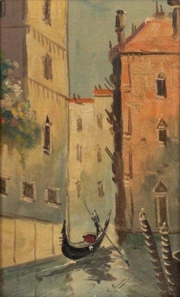 Vincenzo Romano (XX) - Canale veneziano con gondola, Antiek en Kunst