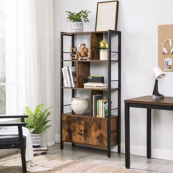 Industriële Boekenkast met Kastdeuren Hout – 74x30x154,5cm, Verzenden, Nieuw, 50 tot 100 cm, 150 tot 200 cm
