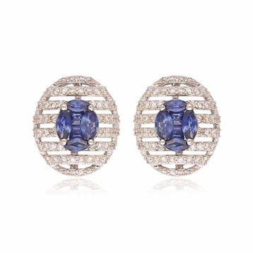 Oorbellen - 18 karaat Witgoud Saffier - Diamant, Nieuw