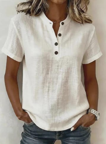 Dames Casual Linnenlook Blouse met Korte Mouwen en Henley Ha, Kleding | Dames, Blouses en Tunieken, Verzenden, Nieuw