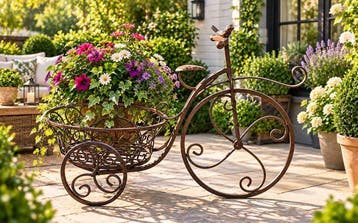 Bloempot - Smeedijzer - Bloemhouder-vorm-fiets, Antiek en Kunst