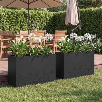 vidaXL Plantenbak 2 st Zwart 80 x 30 x 49 cm Koudgewalst, Verzenden, Minder dan 60 cm, Nieuw, Metaal