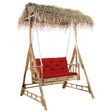 vidaXL Schommelbank 2-zits met palmbladeren en kussen 202 cm, Tuin en Terras, Verzenden, Nieuw, Hout