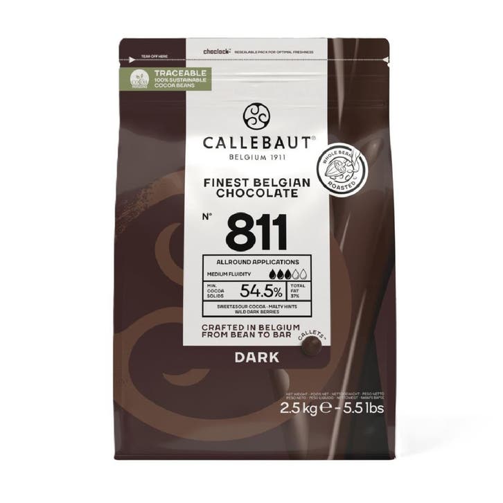 Callebaut Chocolade Callets Puur (811) 2,5 kg, Hobby en Vrije tijd, Taarten en Cupcakes maken, Nieuw, Verzenden