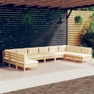 vidaXL 10-delige Loungeset met crèmekleurige kussens, Tuin en Terras, Verzenden, Nieuw, Loungeset
