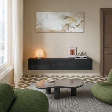 TV meubel Evaton zwevend 180x32x30 cm zwart hoogglans [en.ca, Verzenden, Nieuw