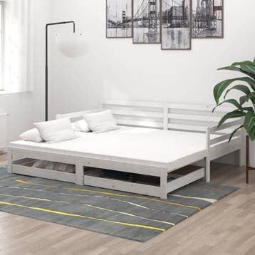 vidaXL Slaapbank uitschuifbaar massief grenenhout wit, 90 cm, Eenpersoons, Verzenden, Wit