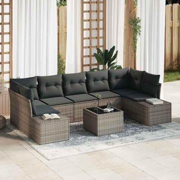 vidaXL Tuin Sofa Set 8 st Grijs poly rattan, Verzenden, Nieuw, Rotan, 8 zitplaatsen