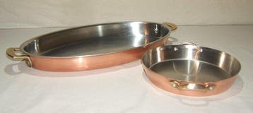 Twee fraaie koperen Franse ovenschalen - Pan - Koper,
