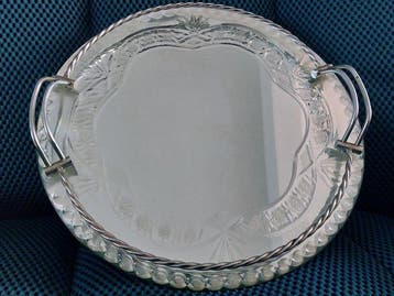 Dienblad - Glas, zilveren metaal