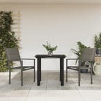 vidaXL 3-delige Tuinset textileen en staal zwart, 2 zitplaatsen, Verzenden, Nieuw, Rvs