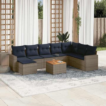 vidaXL 9-delige tuinbankset met kussens, grijs polyrotan, Verzenden, Nieuw
