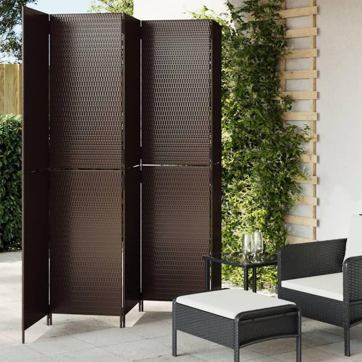 vidaXL Kamerscherm 5 panelen poly rattan bruin, Huis en Inrichting, Woonaccessoires | Kamerschermen, Nieuw, Verzenden