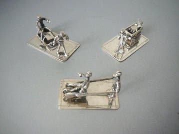 Beeldje - 3 zilveren miniaturen (3) - .835 zilver, Antiek en Kunst