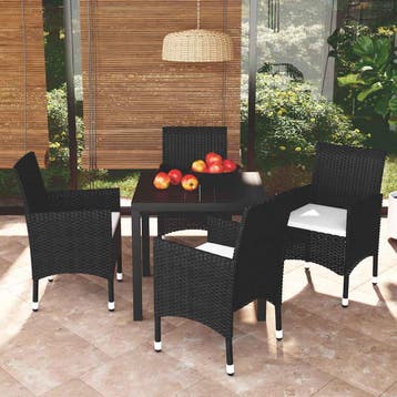 vidaXL 5-delige Tuinset met kussens poly rattan zwart, Verzenden, Nieuw, 4 zitplaatsen, Tuinset