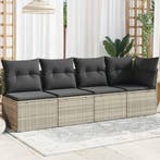 vidaXL Tuinbank 4-zits met kussens poly rattan lichtgrijs, Verzenden, Nieuw, Rotan