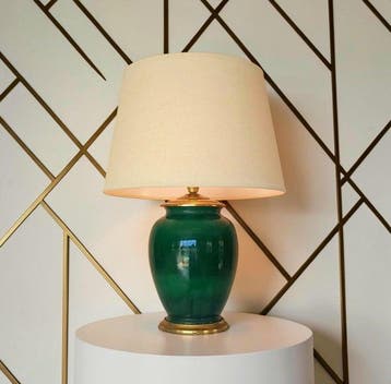 Lamp - Oude - Smaragdgroene kleur - Aardewerk, Messing