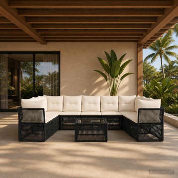 vidaXL Tuinbankenset 10 st Zwart poly rattan, Verzenden, Nieuw, Meer dan 8 zitplaatsen