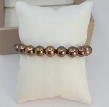 Armband 8.5x9.5mm ronde chocolade Tahitische parels, Nieuw