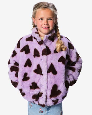 HEMA Kinderjas imitatiebont hartjes lila, Verzenden, Nieuw
