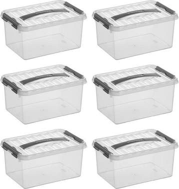 Sunware Q-line Opbergbox Transparant/Grijs 6 liter Set van 6, Ophalen of Verzenden, Nieuw
