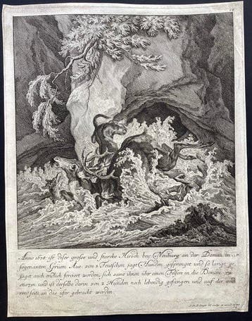 Johann Elias Ridinger (1698-1767) - The Stag Caught by Three
