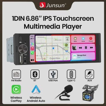 Universele 1-DIN Autoradio met 6.86" IPS Touchscreen, Draadl, Verzenden, Nieuw