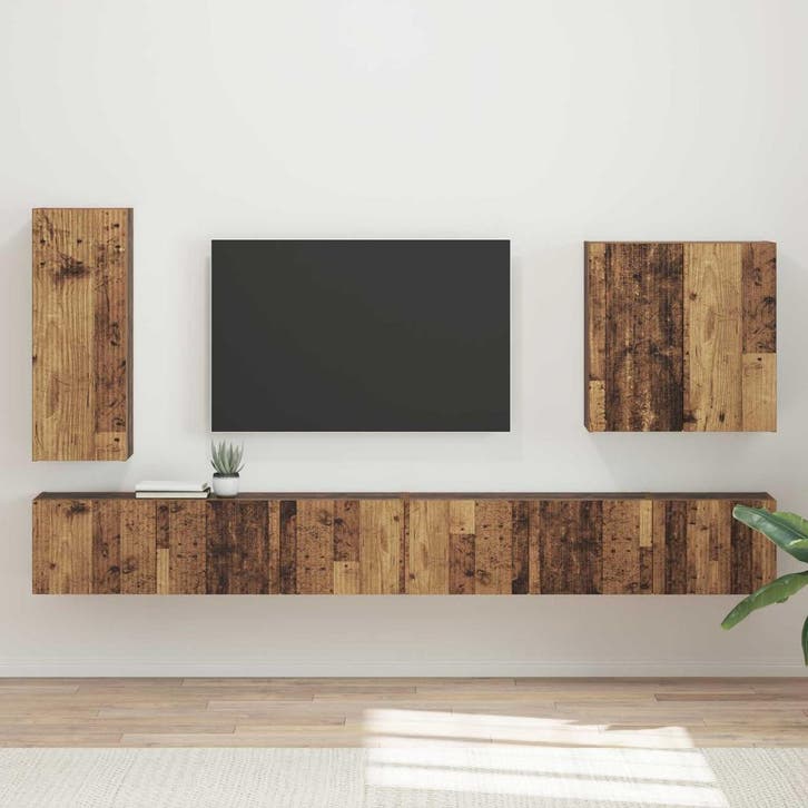 vidaXL TV Wandkast Set Wandgemonteerd 6 pcs Oud Hout, Huis en Inrichting, Kasten | Televisiemeubels, Nieuw, Minder dan 50 cm, Overige houtsoorten